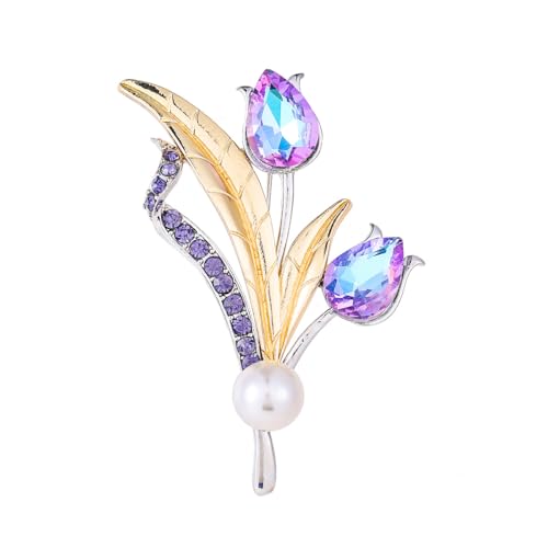 Flower Brooch for Women Rhinestone Pearl Zirconia Flower Lapel Pin Birthday Holiday Gift for Mother Wife Girlfriend - color: 12 Tulip