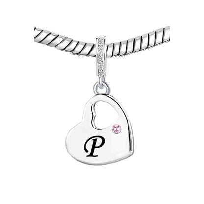 KunBead Initial A-Z Letter Pink Heart Alphabet Birthday Dangle Love Charms Compatible with Pandora Charm Bracelet for Auntie Friend Sister Mom Daughter Nana Granddaughter Wife - style: Letter P