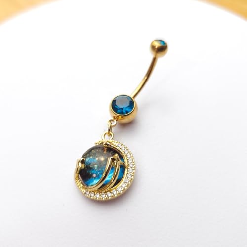 14G Blue CZ Evil Eye Sun Heart Dangle Belly Button Rings for Women 14K Gold Plated Surgical Steel Belly Navel Barbell Enamel Starry Sky Colorful Crystal Dangling Navel Rings Belly Piercing Jewelry - style: Style8