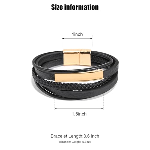 Leather Bracelet for Men Braided Stainless Steel Mens Bracelets - color: Gold