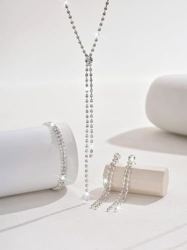 MIFYNN Rhinestone Wedding Set for Women Sparkle Crystal Earrings Necklace Bracelet Jewelry Set Wedding Party Prom Jewelry Set for Brides Bridesmaid - color: Silver1
