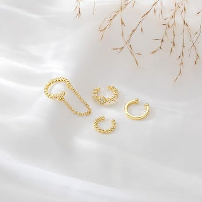 14K Gold Plated Ear Cuff Earrings for Women, Dainty Ear Cuffs Non Piercing Clip on Earrings Trendy Non pierced Cubic Zirconia Fake Hoop Earring Jewelry Sets for Women - color: Gold-5
