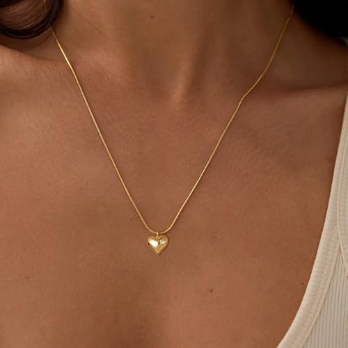 Dainty Heart Necklace for Women, 14k Gold Plated/Rose Gold/Silver Tiny Cute Heart Pendant Necklace Minimalist Choker CZ Necklace Jewelry Gifts for Women - style: Herringbone Heart
