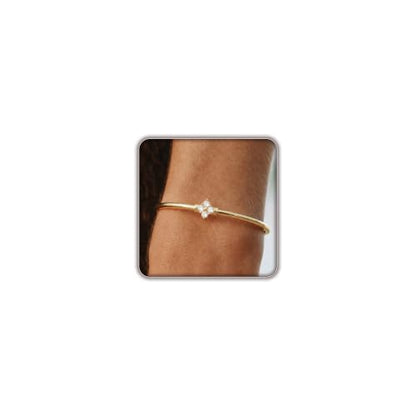 Gold Cuff Bracelets for Women, 14K Gold Plated Dainty Open CZ Cuff Bracelet Adjustable Stackable Open Bangle Bracelet Birthday Jewelry Gift for Her - color: Four Clover CZ-Gold