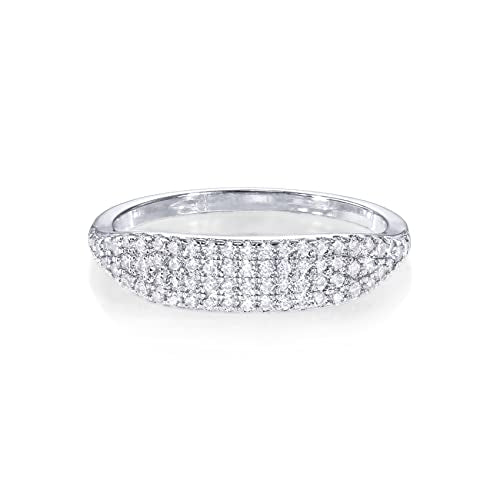 PAVOI 14K Gold Plated Slim Signet Ring with Sparkling Cubic Zirconia | Lightweight Dainty Statement Rings for Women | Everyday Jewelry - color: White Gold