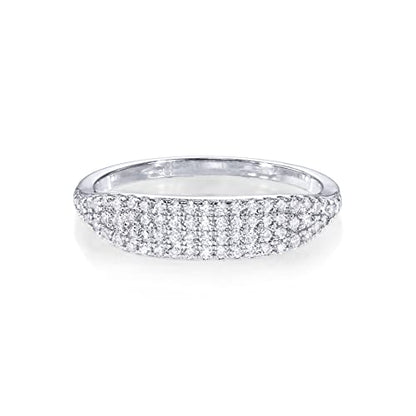 PAVOI 14K Gold Plated Slim Signet Ring with Sparkling Cubic Zirconia | Lightweight Dainty Statement Rings for Women | Everyday Jewelry - color: White Gold