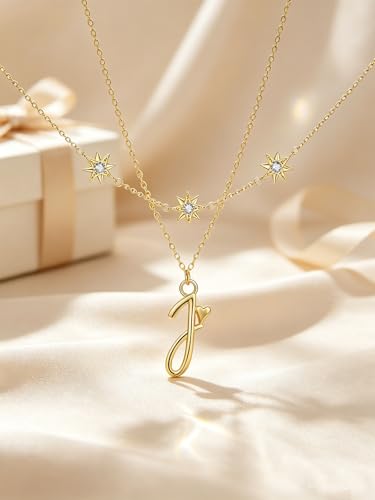 14K Gold A-Z Initial Lette Necklace Star Choker Women Necklace | Personalized Initial Jewelry, Meaningful Name Letter Gift for Women Wife Mom Friend, Perfect Present For Birthday/Anniversary - style: 14K Gold-J