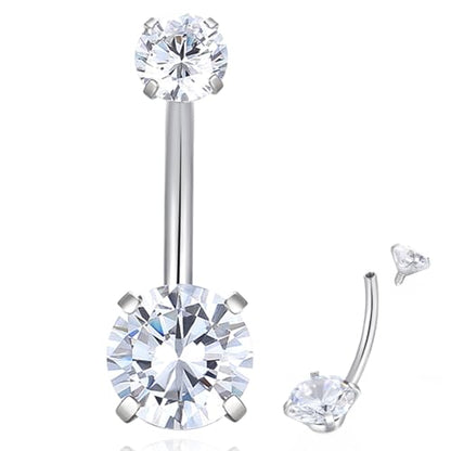 ORANGELOVE G23 Titanium 14G Belly Button Rings Cubic Zirconia Internally Threaded CZ Belly Ring Navel Barbell Stud Body Piercing Jewelry 14 Gauge 8mm 10mm 12mm 14mm - color: Silver, size: 14G 10mm