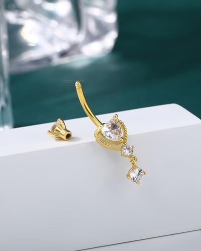 Dangle Belly Button Rings 14G Heart Belly Navel Rings for Women Surgical Steel Navel Piercing Jewelry - color: YG-10MM