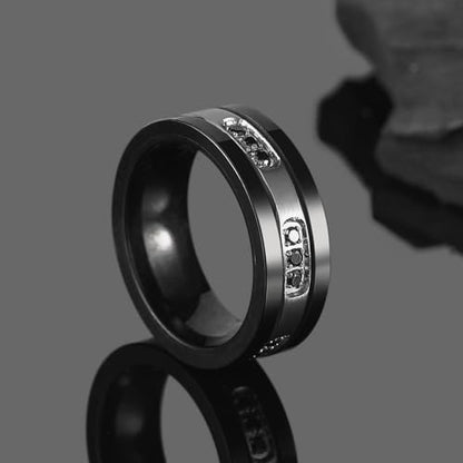 King Will Mens Tungsten Wedding Band with Cubic Zircon Inlay 7mm/8mm Flat Cut Comfort Fit Engagement Rings - color: B-Black&Silver-8mm