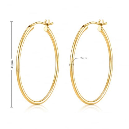 14K Gold Hoop Earrings for Women, Classic Minimalist Medium & Large Gold Hoops, Lightweight Round Hoop Earrings, Available in 35/45/55mm - size: 45MM