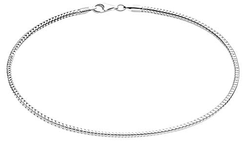 Savlano 925 Sterling Silver Solid Italian Round Diamond Cut Snake Chain Bracelet/Anklet For Women & Men - Made in Italy Comes Gift Box - style: 1mm