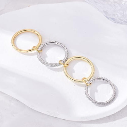 14K Gold Interlocking Stackable Rings for Women – Silver Gold Stack Ring Set with CZ, Two Tone Interlocked Stacked Ring, Multi-layer Statement Ring Jewelry - color: Upgraded 14K Gold&Silver CZ(4Layer), size: 7