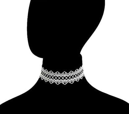 LINKY 10pcs White Lace Choker Necklace Women Jewelry Set - color: White
