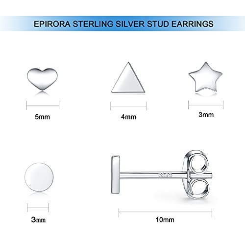 EPIRORA Sterling Silver Stud Earrings for Women Men- 4 Pairs of Hypoallergenic Simple Geometric Small Stud Earring Set Tiny Circle Triangle Square Bar Stud Earrings Mini Cartilage Tragus Earrings - style: Style 2- Silver