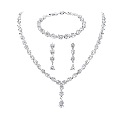Jewelry Set for Women, Necklace Dangle Earrings Bracelet Set with White AAA Cubic Zirconia, Allergy Free Wedding Party Jewelry for Bridal Bridesmaid - color: Necklace+Earrings+Bracelet-Teardrop