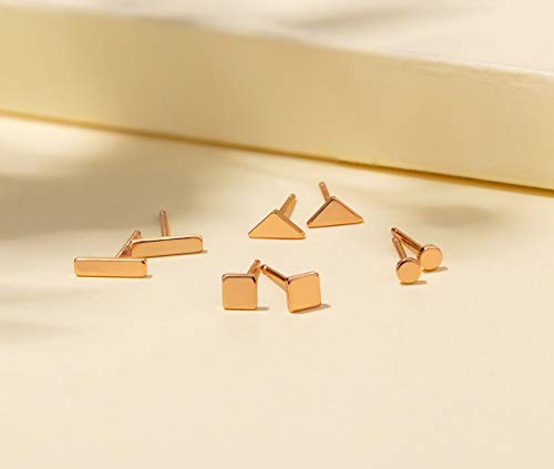 EPIRORA Sterling Silver Stud Earrings for Women Men- 4 Pairs of Hypoallergenic Simple Geometric Small Stud Earring Set Tiny Circle Triangle Square Bar Stud Earrings Mini Cartilage Tragus Earrings - style: Style 1- Rose Gold