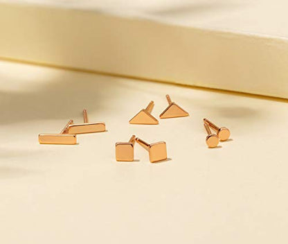EPIRORA Sterling Silver Stud Earrings for Women Men- 4 Pairs of Hypoallergenic Simple Geometric Small Stud Earring Set Tiny Circle Triangle Square Bar Stud Earrings Mini Cartilage Tragus Earrings - style: Style 1- Rose Gold