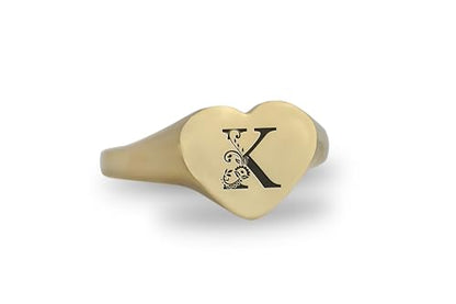 Personalized Initial's Signet Ring - Engraved Name Ring - Heart Shaped Ring - Cute Ring - Perfect For Her