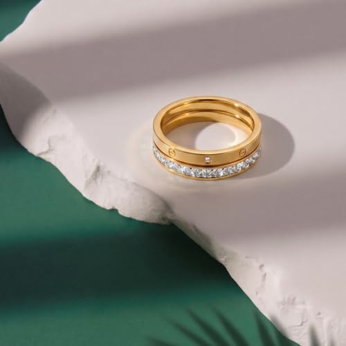 Stackable 2-Ring Set for Women, Daily Commute, Date & Couple - color: Gold
