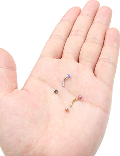 Jenxnjsjo 16g 8/10mm Eyebrow/Rook/Snug/Vertical-Labret/VCH/Snake-Eyes/Anti-Tragus/Cartilage/Daith/Belly-Button/Bridge/Hood/Surface Curved Barbell Piercing Jewelry for Women Men - color: Opal-B / Glitter / Ball, size: 8mm