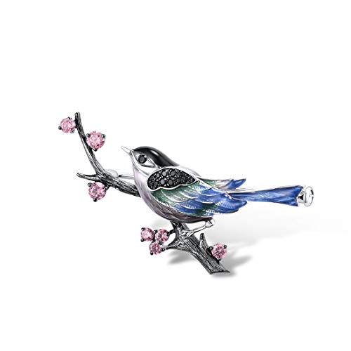 Santuzza 925 Sterling Silver Enamel Brooch Pin for Women - color: [A]Magpie