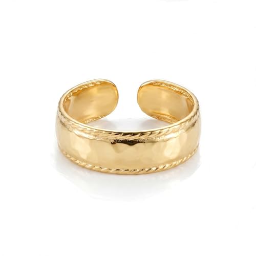 Gold Plated Toe Ring for Women, Adjustable Open Band, Handmade | Fits Toe, Knuckle or Pinky Ring | One Size Fits Most | Comfortable to Wear | Minimalist Style | Water Resistant - color: Wide Band Rope Edge