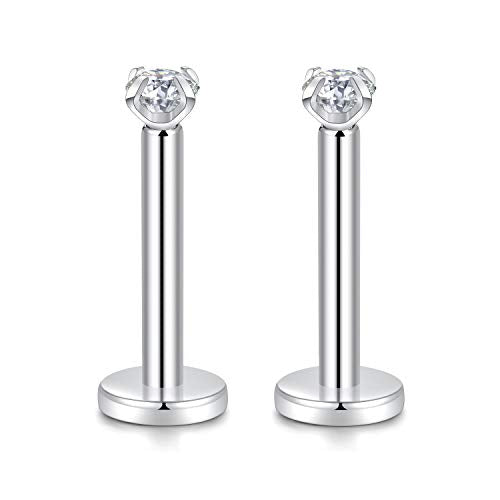 GAGABODY G23 Titanium 16G 6/8/10mm Clear CZ/Opal Internally Threaded Labret Monroe Lip Studs 6mm Helix Cartilage Tragus Earring Piercing - color: 16G-2Pcs - Length:8mm CZ:2mm
