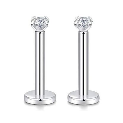 GAGABODY G23 Titanium 16G 6/8/10mm Clear CZ/Opal Internally Threaded Labret Monroe Lip Studs 6mm Helix Cartilage Tragus Earring Piercing - color: 16G-2Pcs - Length:8mm CZ:2mm