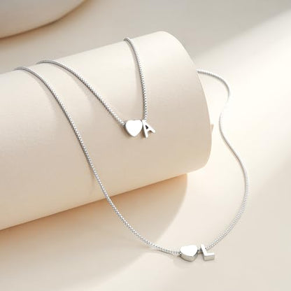 Eaciy Gold Heart Initial Necklaces for Women Teen Girl Gifts Trendy Stuff | 18K Gold Plated Letter A-Z Heart Initial Necklaces for Women Teen Girl Gifts Trendy Stuff Birthday Gifts for Girls Jewelry - color: Silver