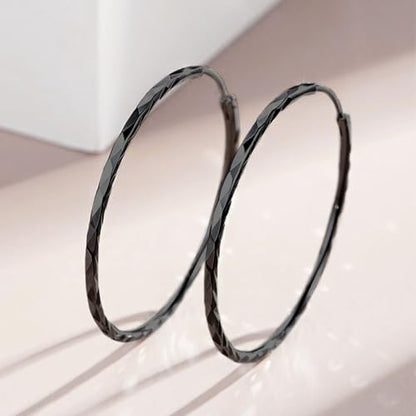 YFN Hoop Earrings Sterling Silver Polished Round Circle Endless Earrings Diameter 20,30,40,50,60,70,80mm - style: 50MM Black Hoop Earrings