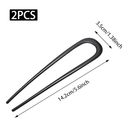 2 Pcs Black French Hair Pins, Metal French Twist Hair Pins for Buns, Curls and Updos, 5.6 Inches U Shaped Chinese Hair Sticks, Hairstyle Accessories for Women Girls (2 Black) - color: Black