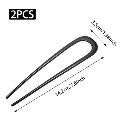 2 Pcs Black French Hair Pins, Metal French Twist Hair Pins for Buns, Curls and Updos, 5.6 Inches U Shaped Chinese Hair Sticks, Hairstyle Accessories for Women Girls (2 Black) - color: Black