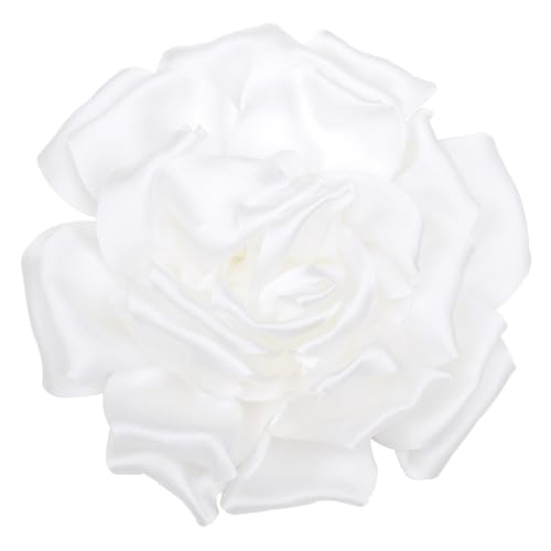 Satin Fabric Rose Flower Brooches Pins for Women Elegant 3D Large Camellia Flowers Floral Lapel Pins for Valentines Day Wedding Bridal Prom Banquet Party Dress Suit Clothes Accessories - color: White