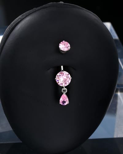 Belly Button Ring Dangle Belly Rings 316L Surgical Steel Belly Button Piercing Jewelry Teardrop Navel Ring for Women - color: Silver-PKCZ-10mm