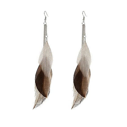 Boho Colorful Feather Dangle Earrings Handmade Beads Taseel Fashion Earrings for Women - color: Brown Taseel