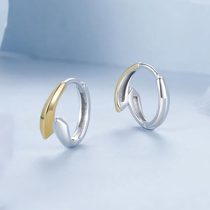 14K Gold Plated Two-Tone Oval Hoop Earrings for Women, Water Drop Design Lightweight Huggie Earrings,925 Sterling Silver Posts Double Drop Chunky Hoops Hypoallergenic Ear Buckles - color: Gold