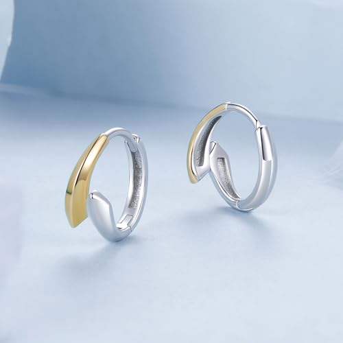14K Gold Plated Two-Tone Oval Hoop Earrings for Women, Water Drop Design Lightweight Huggie Earrings,925 Sterling Silver Posts Double Drop Chunky Hoops Hypoallergenic Ear Buckles - color: Gold
