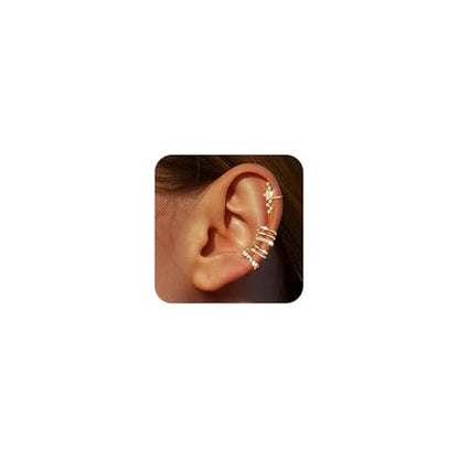 Ear Cuffs Non-Piercing Earrings for Women Cute Clip-On Cartilage Earring | 14k Gold Plated Ear Cuff for Non Pierced Ears Dainty Adjustable Fake Piercings Earings Set - style: 4
