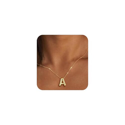 Gold Initial Necklace for Teen Girls Women Letter necklaces Jewelry Gifts | Gifts for Girls Women, Teen Girl Gifts Trendy Stuff, Bubble Letter Pendant Necklace - style: A.