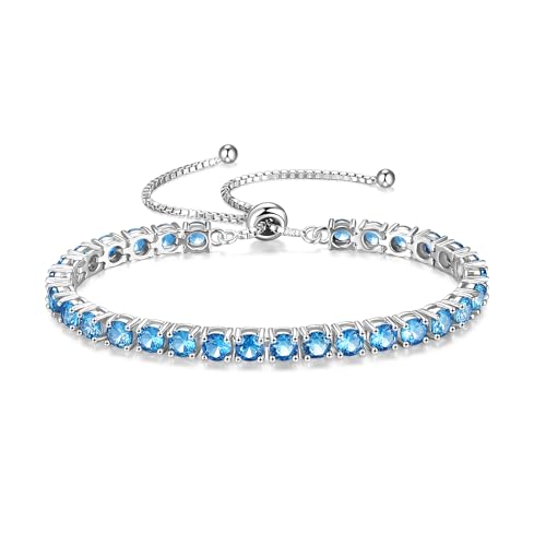 FANCIME Birthstone Bracelet Jewelry for Women Sterling Silver Tennis Bracelet Classic Bolo Adjustable Chain Fine Jewelry Anniversary Birthday Gifts for Women Mom Wife Her - color: 12-Topaz
