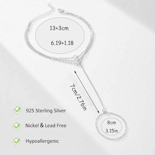 925 Sterling Silver Hand Chain Bracelet for Women | 14k Gold Plated CZ Crystal Heart Starburst Ring Bracelets Hand Chain Diamond Layered Stackable Link Chain Beach Jewelry Gifts - color: Silver