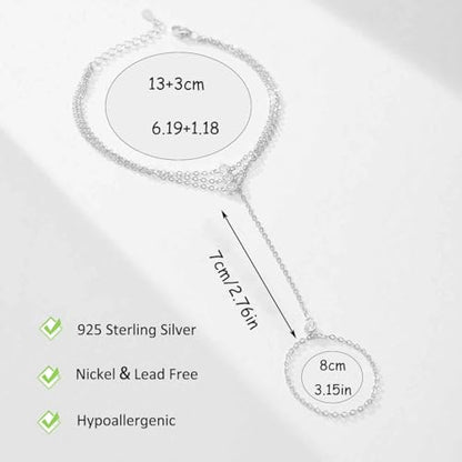 925 Sterling Silver Hand Chain Bracelet for Women | 14k Gold Plated CZ Crystal Heart Starburst Ring Bracelets Hand Chain Diamond Layered Stackable Link Chain Beach Jewelry Gifts - color: Silver