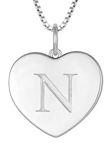 YL Initial Necklace 925 Sterling Silver Square/Round/Heart Letter Pendant A-Z Alphabet Polished Jewelry for Women - color: Letter-N, style: Heart Shaped