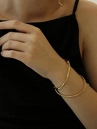 PERNNLA PEARL Dainty Gold Bar Bracelet for Women Simple Delicate Thin Cuff Bangle Hook Bracelet 18K Gold Plated Handmade Minimalist Jewelry - color: 4.Bamboo