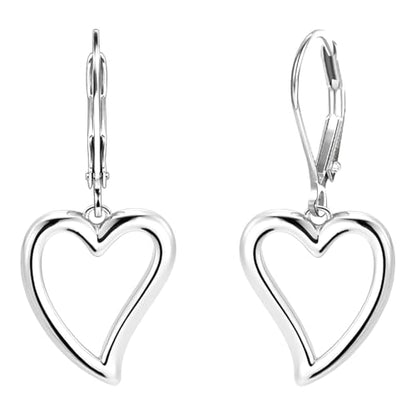 14K Gold Plated 925 Sterling Silver Openwork Love Heart Dangle Earrings, Leverback Huggie Hoop Hypoallergenic Trendy Earrings for Women - color: 925 Silver
