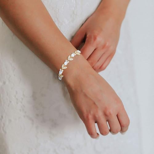 Crysdue Wedding Bridal Bracelets for Brides, Cubic Zirconia Tennis Birthstone Jewelry Gift for Women Prom - style: F_Gold, 7 Inch