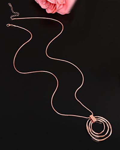 NVENF Long Sweater Chain Double Circle Pendant Necklace Bold Snake Chain Women Statement Necklace - color: F Rose Gold Triple