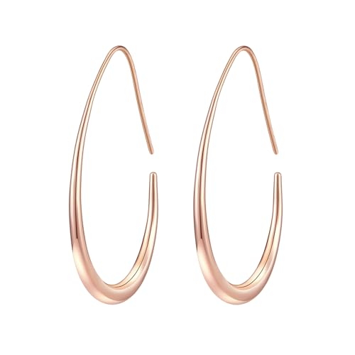 Lightweight Teardrop Hoop Earrings for Women - 14k Gold/White Gold Plated Large Oval Pull Through Hoop Earrings High Polished Statement Jewelry Gift for Women - color: Rose gold 50*30