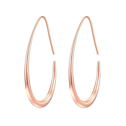 Lightweight Teardrop Hoop Earrings for Women - 14k Gold/White Gold Plated Large Oval Pull Through Hoop Earrings High Polished Statement Jewelry Gift for Women - color: Rose gold 50*30